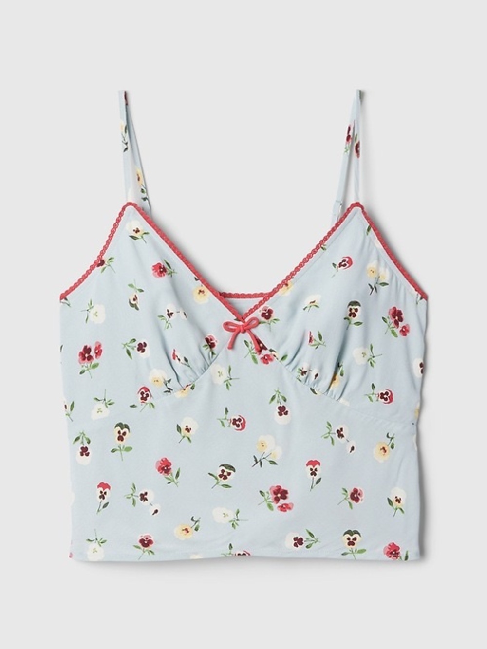 Floral Lace-Trim Cami Tank Top - Light Blue